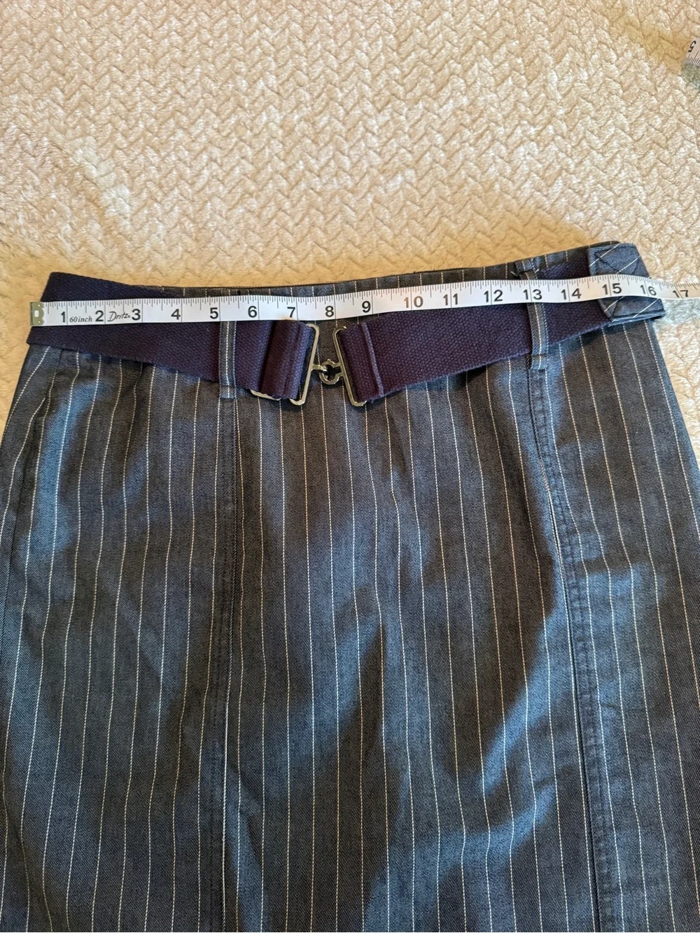 Body‎ By Victoria 90's Denim Blue Belted Pinstripe Pencil Skirt Size 6